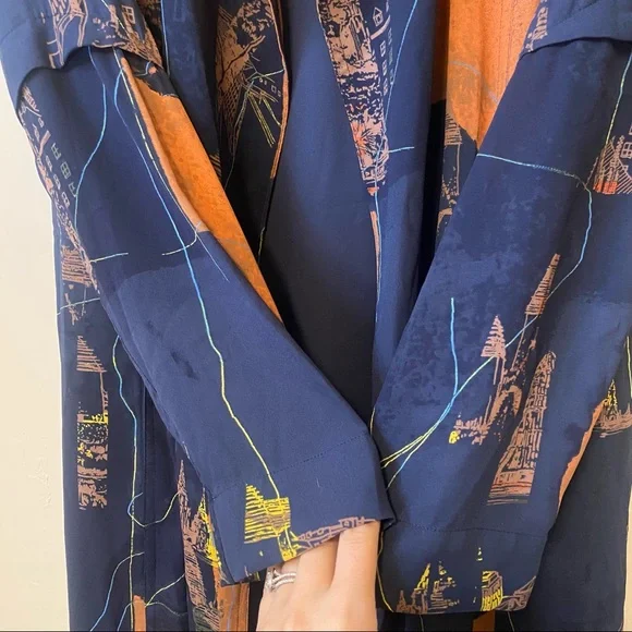 BABATON Anthro-like Duster Kimono Blazer Cardigan Trench Blue Orange sz XS - Picture 8 of 11